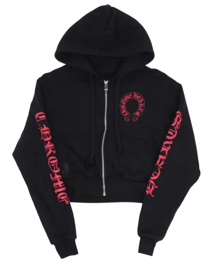 Chrome Hearts Cropped Horseshoe Logo Zip Up Hoodie
