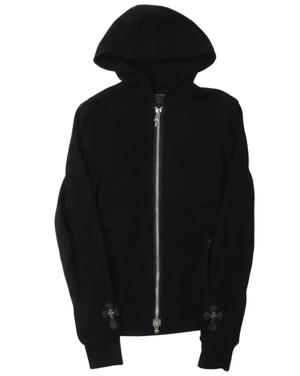Chrome Hearts Leather Cross Sleeve Zip Up Hoodie