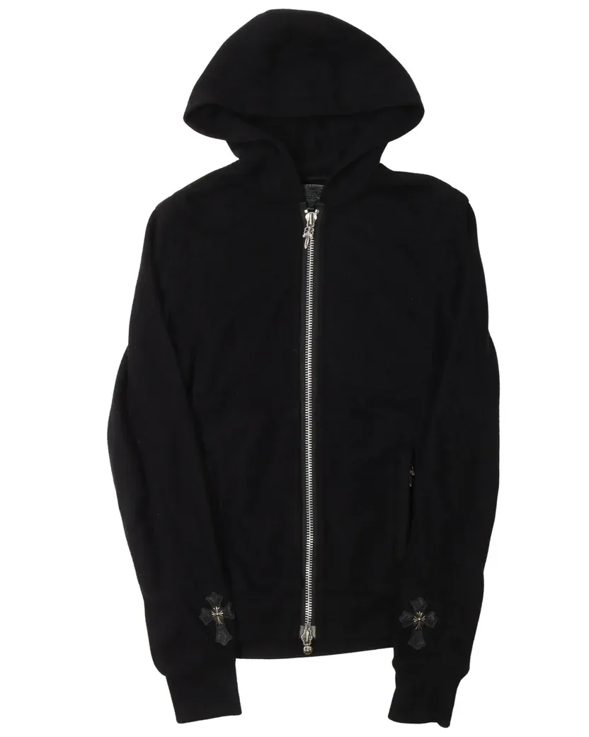 Chrome Hearts Leather Cross Sleeve Zip Up Hoodie Chrome Hearts Leather Cross Sleeve Zip Up Hoodie