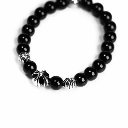 CH ONYX BEAD BRACELET 4 SILVER BEADS