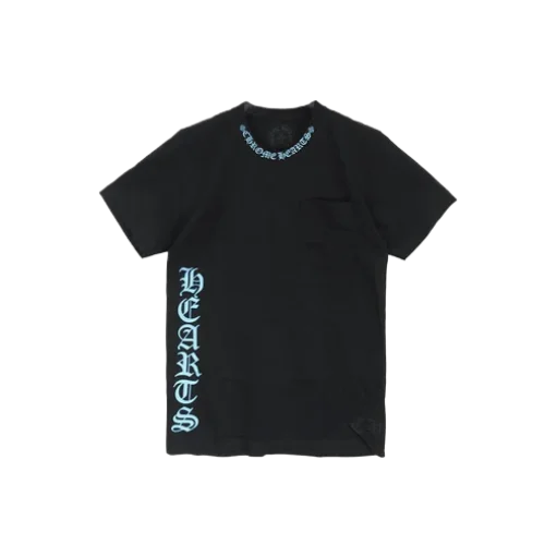 Blue-Script-Logo-Short-Sleeve-T-shirt (1) Chrome Hearts Blue Script Logo Short Sleeve T Shirt
