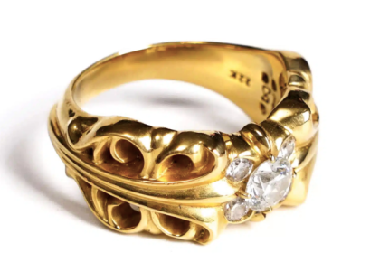 CHROME HEARTS 22K GOLD DOUBLE FLORAL RING WITH 5 DIAMONDS