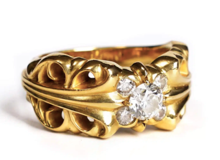 CHROME HEARTS 22K GOLD K&T RING WITH 5 DIAMONDS