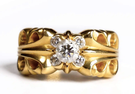 CHROME HEARTS 22K GOLD K&T RING WITH 5 DIAMONDS