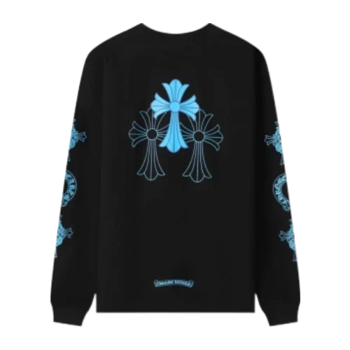 Chrome-Hearts-Blue-Cross-Floral-Sleeve-Long-Sleeve-T-Shirt-Black-1 Chrome Hearts Blue Cross Floral Black Long Sleeve T-Shirt