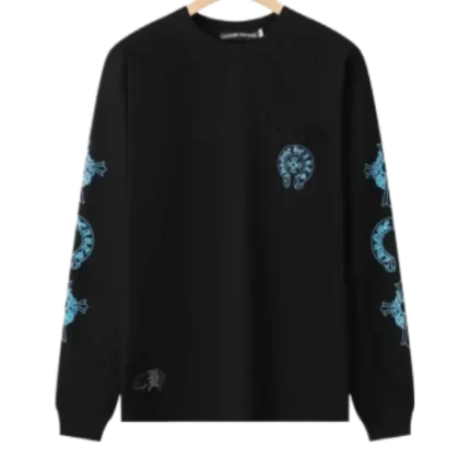 Chrome Hearts Blue Cross Floral Black Long Sleeve T-Shirt