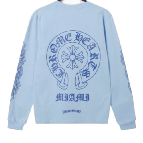 Chrome-Hearts-Blue-Sanskrit-Long-Sleeve-T-shirt-1 Chrome Hearts Blue Sanskrit Long Sleeve T-Shirt