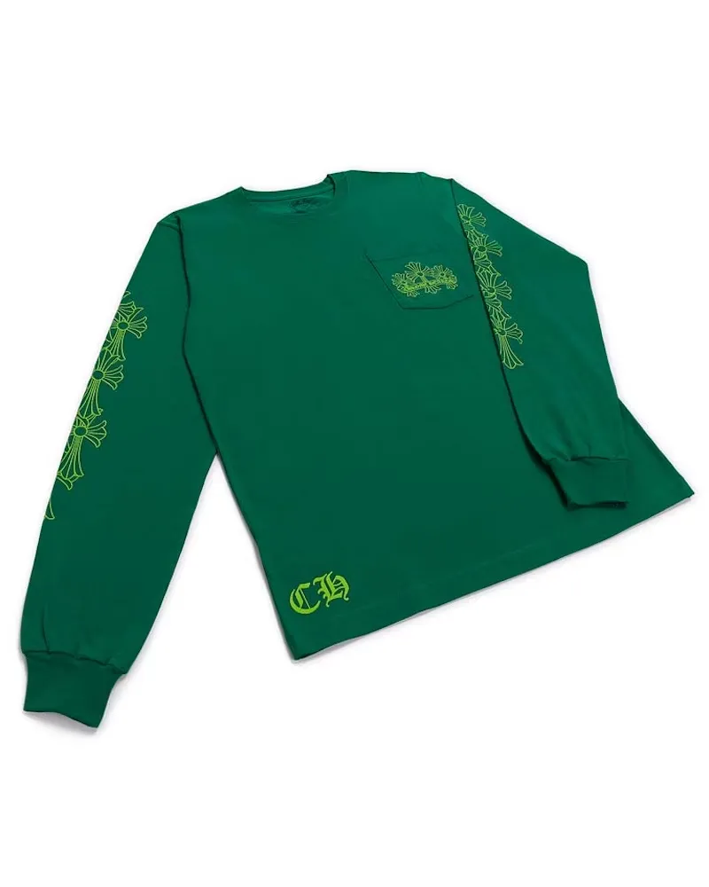 Chrome-Hearts-Cemetery-Cross-Long-Sleeve-Kelly-Green-Glo-Green Chrome Hearts Cemetery Cross Long Sleeve Kelly Green/Glo Green