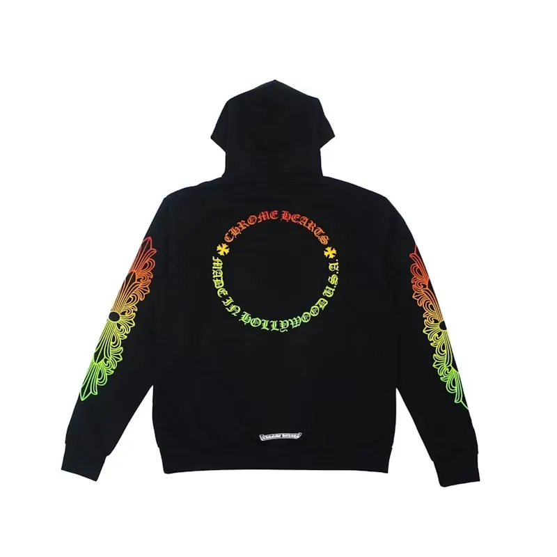 Chrome-Hearts-Floral-Sleeve-Gradient-Made-In-Hollywood-Zip-Up-Hoodie-Black Chrome Hearts Floral Sleeve Gradient Made In Hollywood Hoodie Black/Gradient