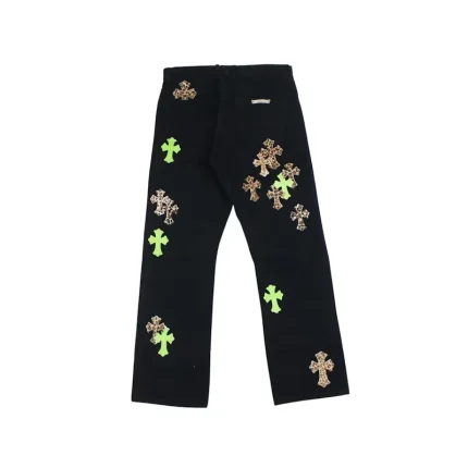 Chrome Hearts Green & Leopard Cross Patch Jeans