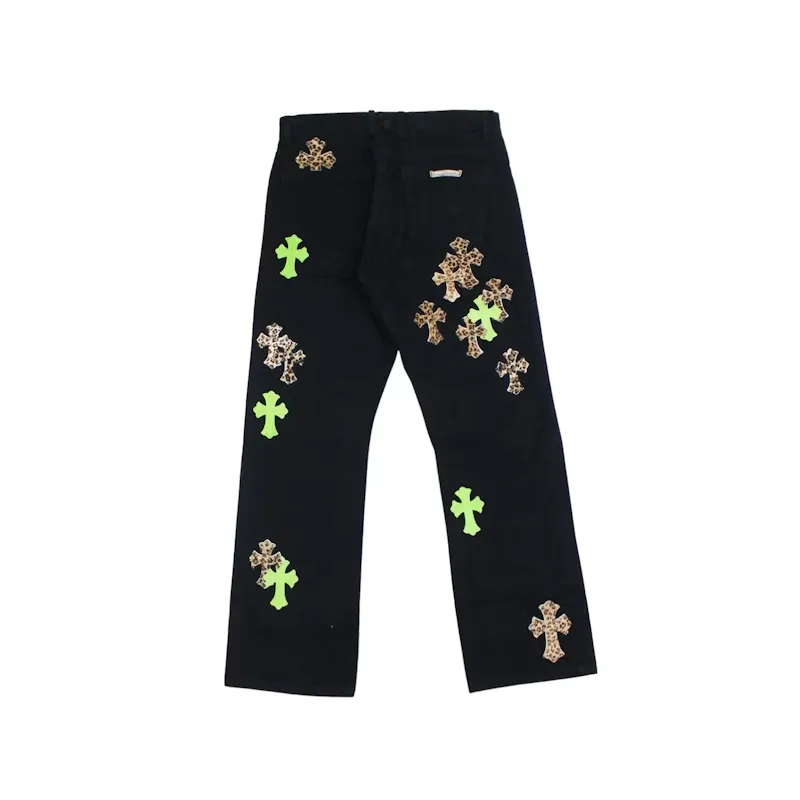 Chrome-Hearts-Green-Leopard-Cross-Patch-Jeans-Black-2 Chrome Hearts Green & Leopard Cross Patch Jeans