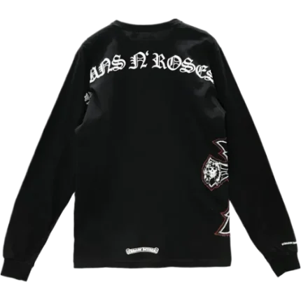 Chrome Hearts Gun N’ Roses Black Cross Embroidery Logo Long Sleeve Tee
