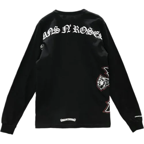 Chrome-Hearts-Gun-N-Roses-Black-Cross-Embroidery-Logo-Long-Sleeve-T-shirt-1 Chrome Hearts Gun N’ Roses Black Cross Embroidery Logo Long Sleeve Tee