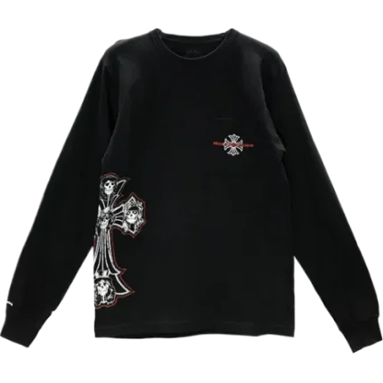 Chrome Hearts Gun N’ Roses Black Cross Embroidery Logo Long Sleeve Tee
