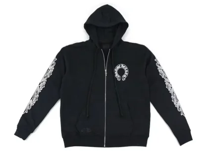 Chrome Hearts Horseshoe Floral Cross Sleeve Zip Up Hoodie Black/White