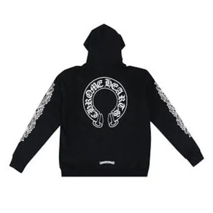 Chrome Hearts Horseshoe Floral Cross Sleeve Zip Up Hoodie Black/White