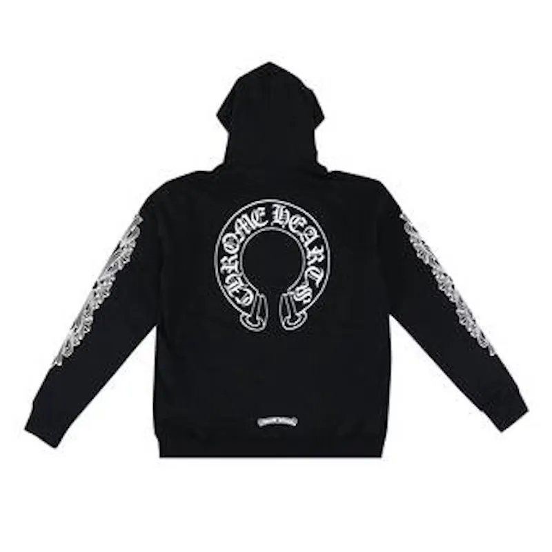 Chrome-Hearts-Horseshoe-Floral-Cross-Sleeve-Zip-Up-Hoodie-Black-White Chrome Hearts Horseshoe Floral Cross Sleeve Zip Up Hoodie Black/White