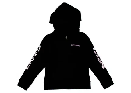 Chrome Hearts Kids Scroll Logo Zip Up Hoodie Black/White