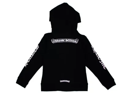 Chrome Hearts Kids Scroll Logo Zip Up Hoodie Black/White