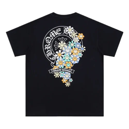 Chrome-Hearts-Logo-and-Multypal-Floweres-Black-T-Shirt-1 Chrome Hearts Logo and Flower Themed T-Shirt