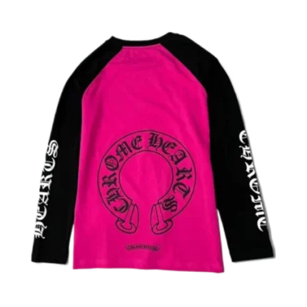 Bold Chrome Hearts White Neck Logo Baseball Long Sleeve Pink Tee