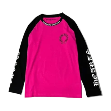 Bold Chrome Hearts White Neck Logo Baseball Long Sleeve Pink Tee