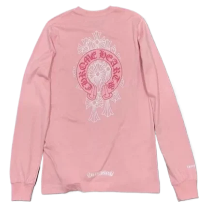 Casual Cool Chrome Hearts Pink Cemetery Cross Long Sleeve T-Shirt