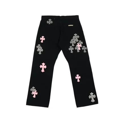 Chrome Hearts Pink & Checkered Cross Patch Fleurknee Jeans