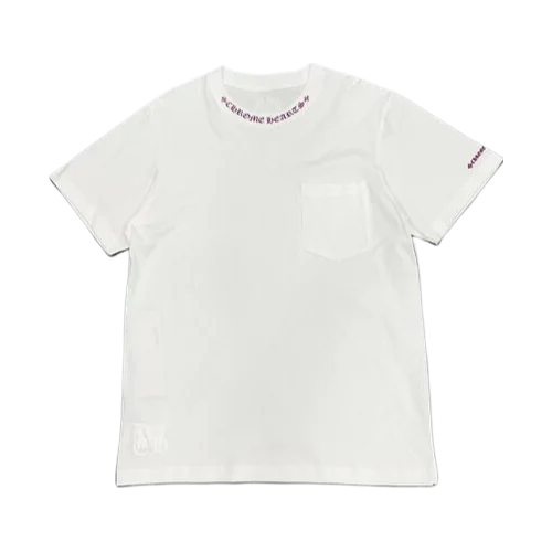 Chrome-Hearts-Pink-Purple-Neck-Logo-Shirt Chrome Hearts Purple Neck Logo Pocket T-Shirt