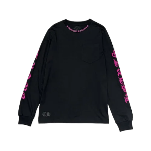 Chrome-Hearts-Purple-Pink-Neck-Logo-Longsleeve-Shirt Chrome Hearts Purple Neck Logo Longsleeve Black Tee