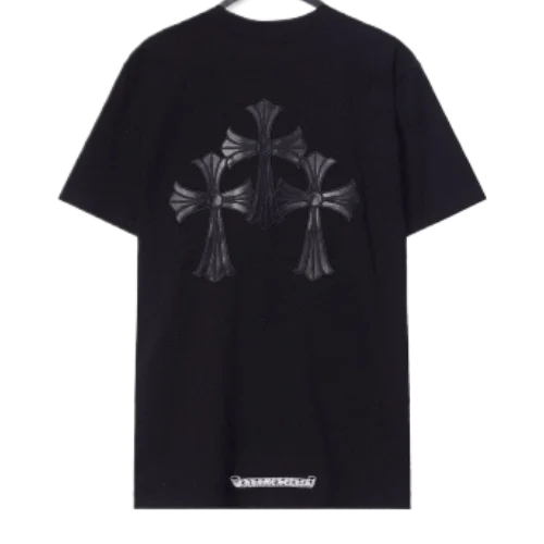 Chrome-Hearts-Sanskrit-Letters-Leather-Cross-Black-T-Shirt-1 Chrome Hearts 3 Leather Cross Patch Black T-Shirt