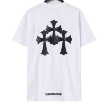 Chrome Hearts Black Leather Cross White T-Shirt