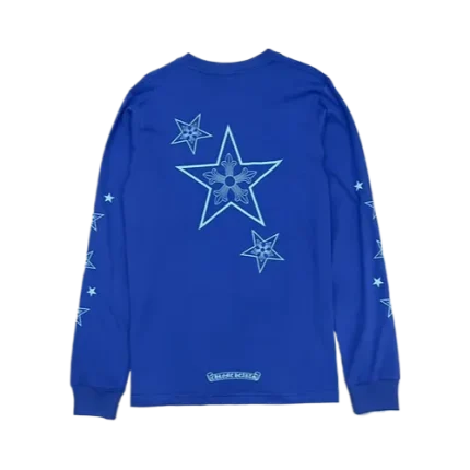 Stylish Chrome Hearts Stars Blue Long Sleeve T-Shirt