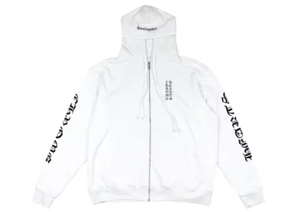 Chrome Hearts Vertical Logo FU Hood Zip Up Hoodie White