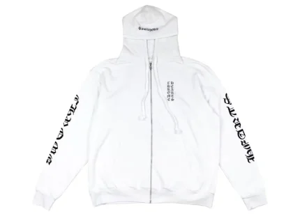 Chrome Hearts Vertical Logo FU Hood Zip Up Hoodie White