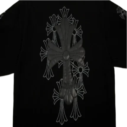 Chrome Heart Black Leather Cross Patch T-Shirt