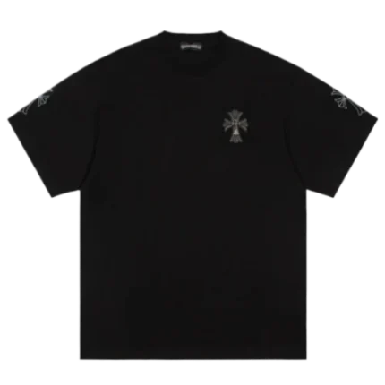 Chrome Heart Black Leather Cross Patch T-Shirt