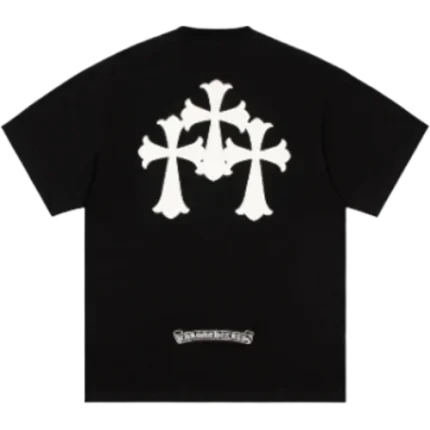 Chrome Hearts White Leather Cross Black T-Shirt