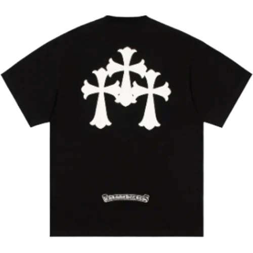 Chrome-heart-White-leather-Cross-Patch-Tee-1 Chrome Hearts White Leather Cross Black T-Shirt