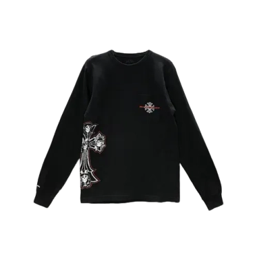 Chrome Hearts Gun Roses Black Cross Embroidery Long Sleeve