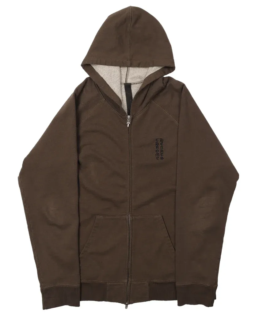 Chrome Hearts Olive Vertical Script Zip-Up Hoodie Chrome Hearts Olive Vertical Script Zip-Up Hoodie