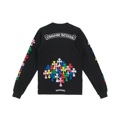 Scroll-Logo-Multi-Color-Crosses-Long-Sleeve-Tshirt-1.png Chrome Hearts Scroll Logo Multi Color Crosses Long Sleeve Tshirt