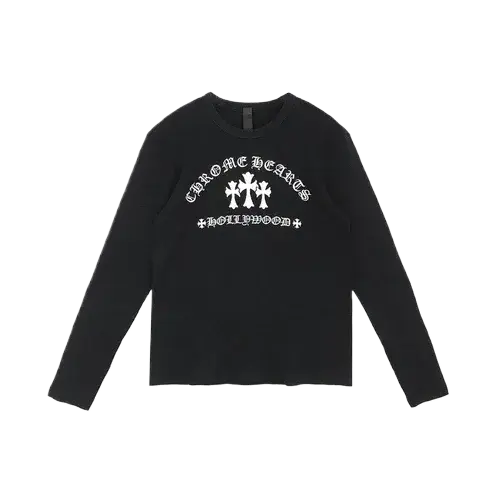 Triple-Cross-Hollywood-Script-Logo-Long-Sleeve-Tee-5 Chrome Hearts Triple Cross Hollywood Script Logo Long Sleeve Tee