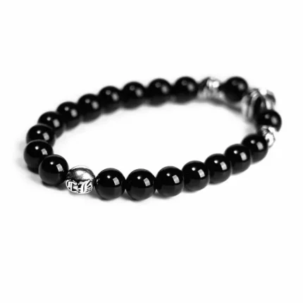 CH ONYX BEAD BRACELET 4 SILVER BEADS