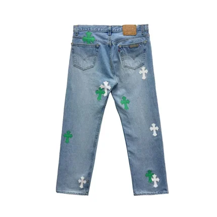 Chrome Hearts 1of1 White&Green Cross Patch Jeans
