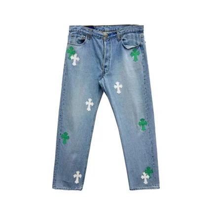 Chrome Hearts 1of1 White&Green Cross Patch Jeans