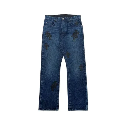 Chrome Hearts Black Leather Cross Patch Jeans