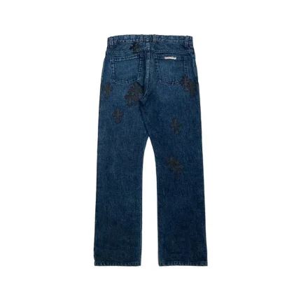 Chrome Hearts Black Leather Cross Patch Jeans