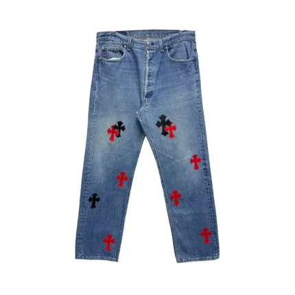 Chrome Hearts Black&Red Cross Patches Jeans