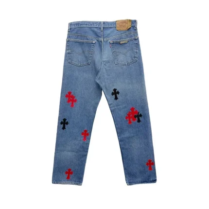 Chrome Hearts Black&Red Cross Patches Jeans